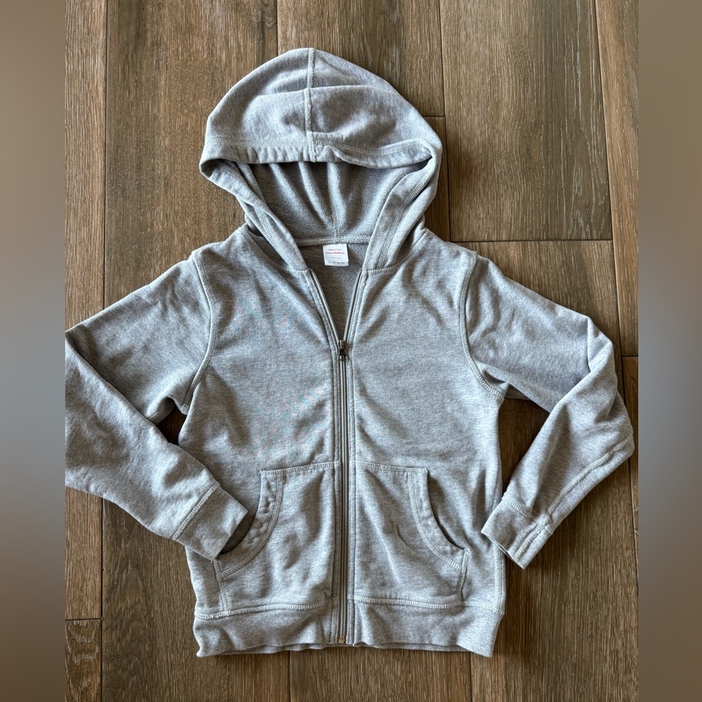 Hanna Andersson kids unisex full zip front gray hoodie size 8